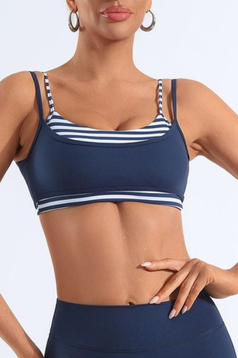 Women's Striped Contrast Double Thin Strap Two-Piece Look Bra