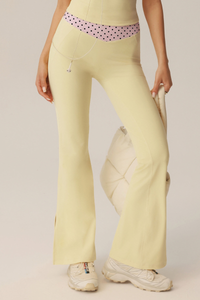 Women's Polka Dot V-Waist Color Block Flare Yoga Pants
