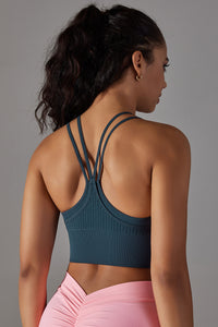 Seamless False Two-Piece Halter Ribbed Sports Bra