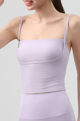 Women's Fake Two Piece Square Neck Cropped Sports Cami