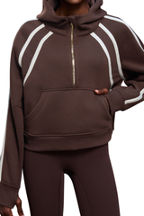 Women's Fall Fleece Varsity Half-Zip Hoodie With Thumb Holes