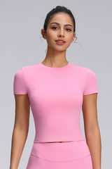 Women's Summer Solid Slim Fitted Cropped Athletic Yoga Tee