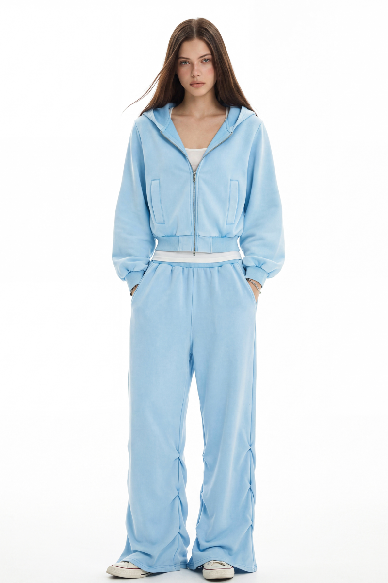 Women's Fall Vintage Washed Distressed Jacket &Sweatpant Set