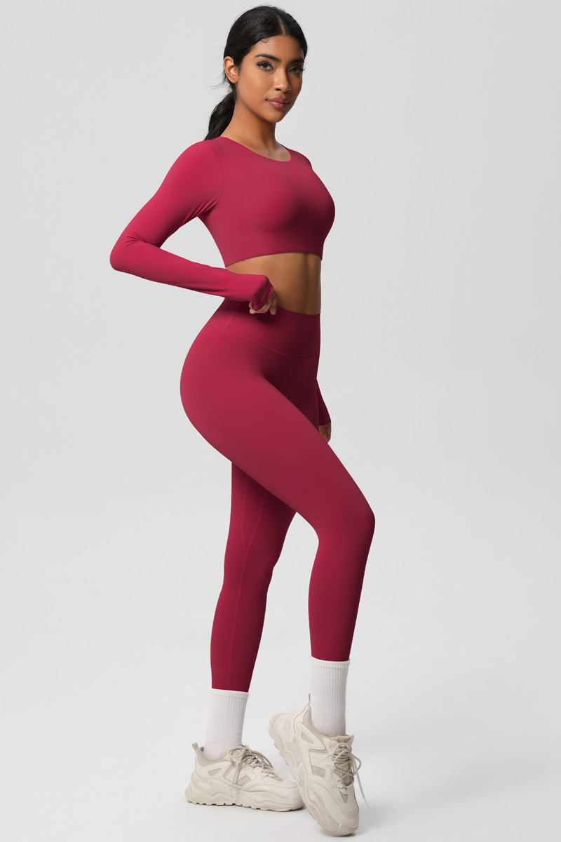 Women Tight Yoga Set:Long Sleeve Top + High Waisted Leggings