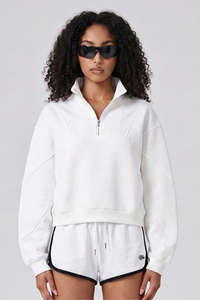 Women's Fall Boxy Cropped Stand Collar Quarter Zip Sweatshirt