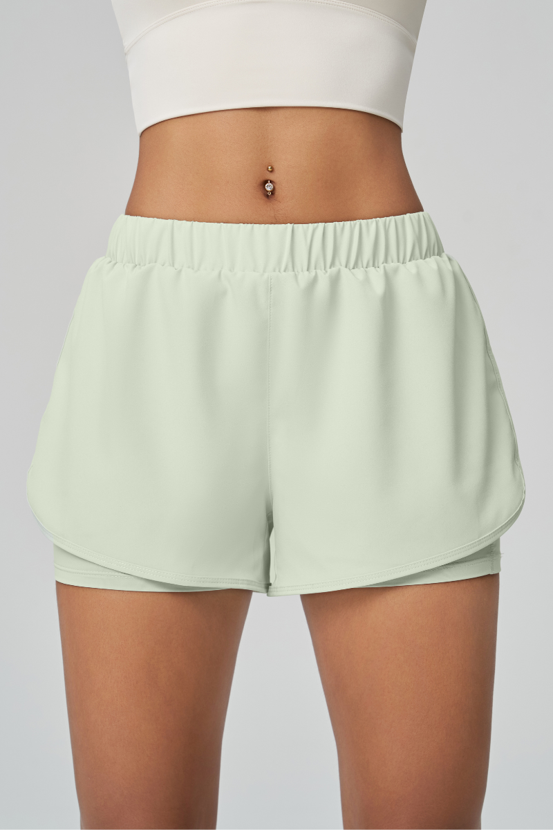 Women's Quick-Dry Faux Two-Piece Athletic Shorts with Slit Pockets