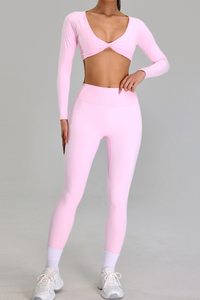 Women's Set:Twist-Front Long Sleeve T-shirt & Leggings