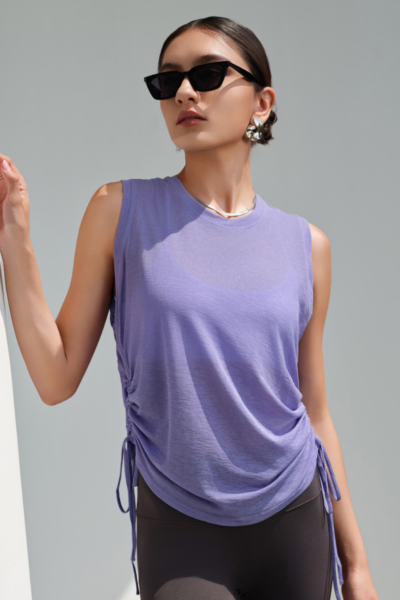 Women's Summer Breathable Side Drawstring Sheer Tank Top