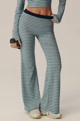 Women's Striped Wide Contrast Elastic Waist Flare Pants