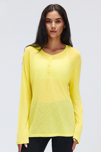 Women's 95g Ultra Light Button Placket Oversized Yoga Top