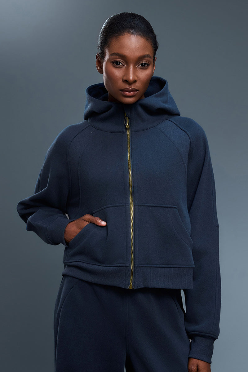 Women Fleece-Lined Zip-Up Hoodie Warm Loose Casual Sportswear