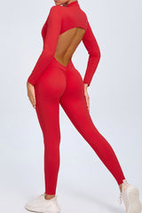 Women Zipper Long Sleeve Long Pants Nude Outfit Fitness Sports Tight Yoga Jumpsuit