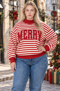 Plus Size Women's MERRY Letter Appliqué Mock Neck Sweatshirt