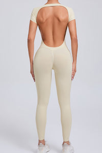Women Short Sleeve Backless Tight One-Piece Quick Dry Hip Lifting Sports Fitness Yoga Bodysuit