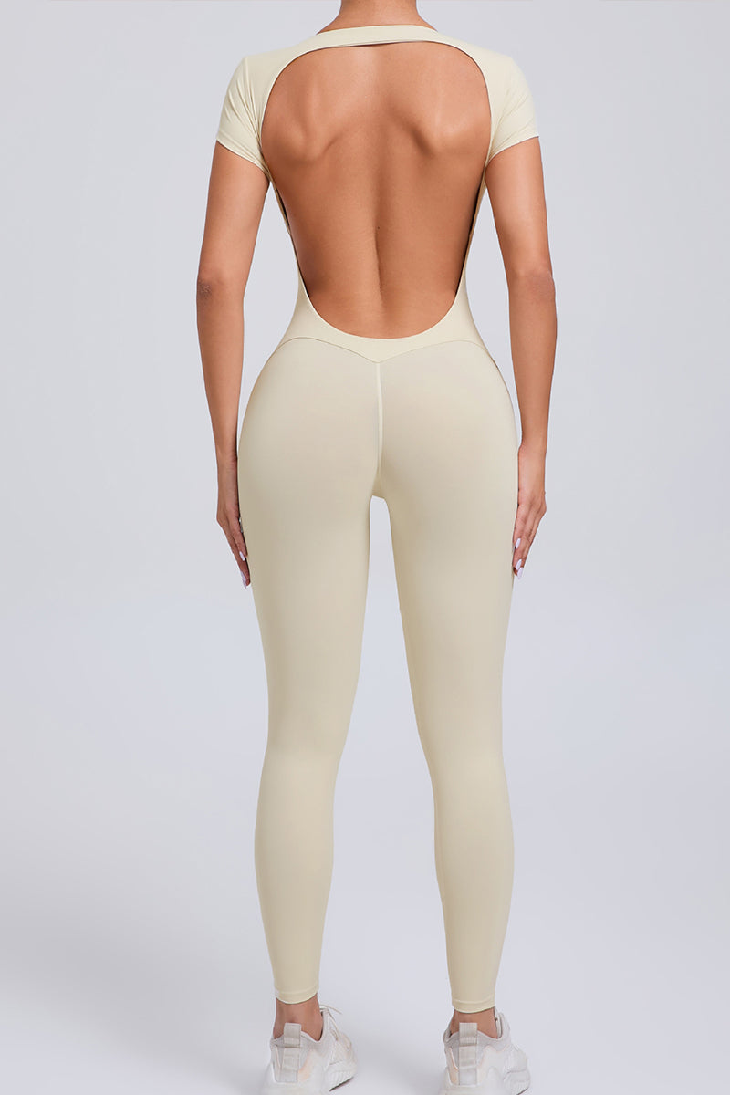 Women Short Sleeve Backless Tight One-Piece Quick Dry Hip Lifting Sports Fitness Yoga Bodysuit
