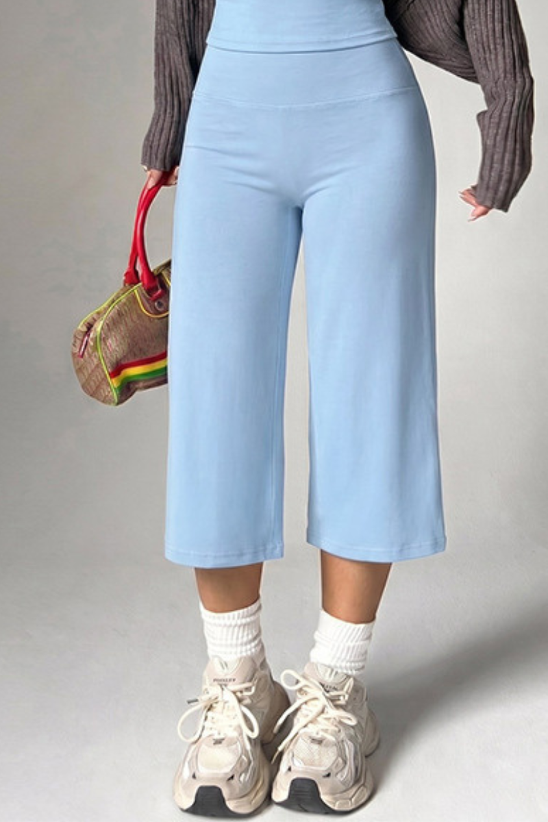 Women's High-Waist Wide-Leg Sports Yoga Cropped Pants