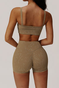 Women Gold Foil Fabric Sports Bras + Yoga Sports Shorts