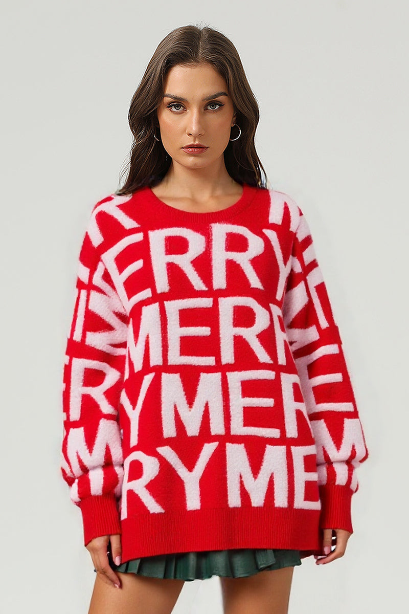 Women's Letter Jacquard Loose-Fit Crewneck Sweater