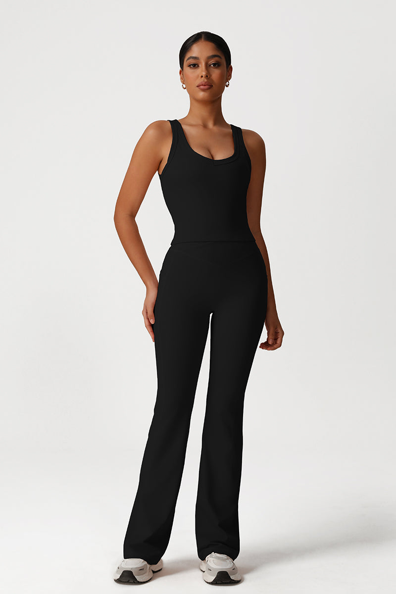 Women Naked Feel Yoga Set: V-Neck Tank + Flared Pants