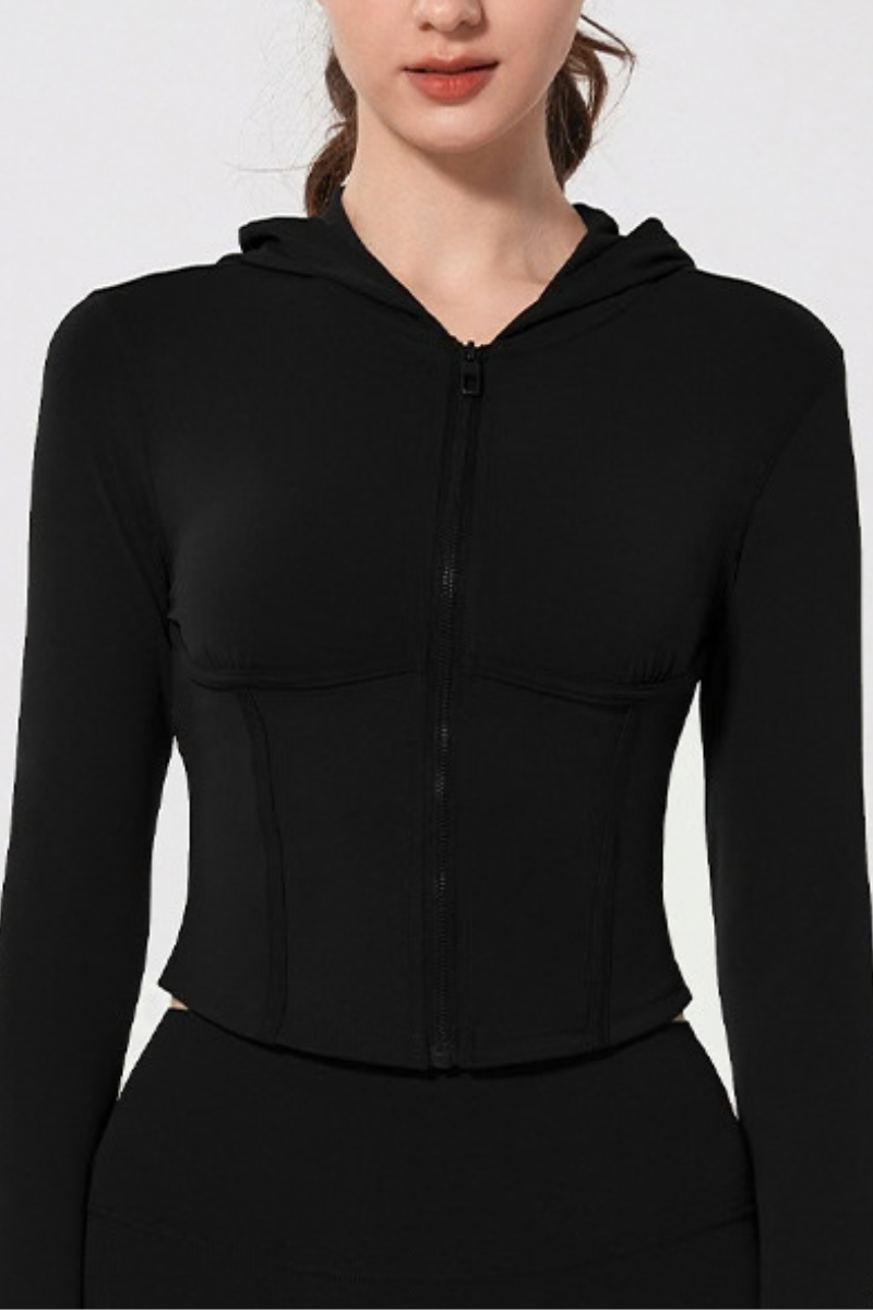 Women's Slim Fit Cropped Finger Cuffs Hooded Yoga Jacket