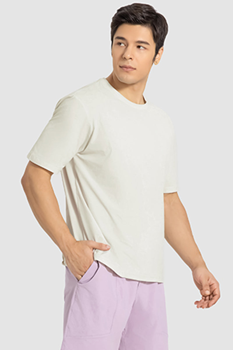 Men Casual Short Sleeve Quick-Dry Breathable Elastic Fitness Running Round-Neck Solid Color T-Shirt