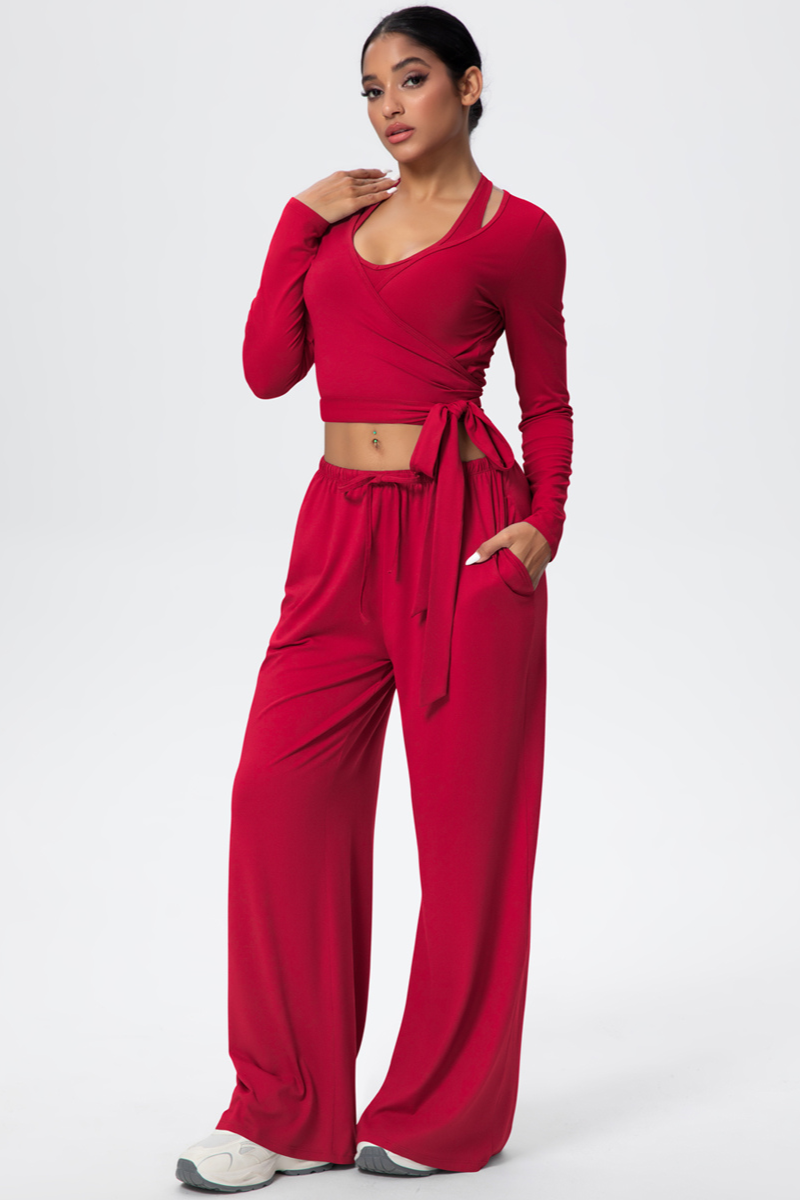 Women’s 3-Piece Set:Halterneck Top & Long Sleeves Top & Pants