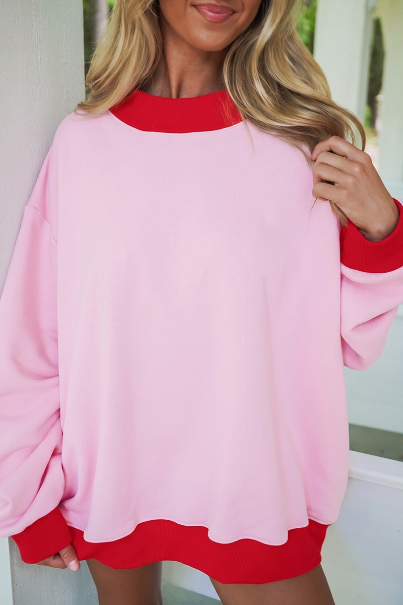 Women's Fall Color Block Contrast Mock Neck Sweatshirt