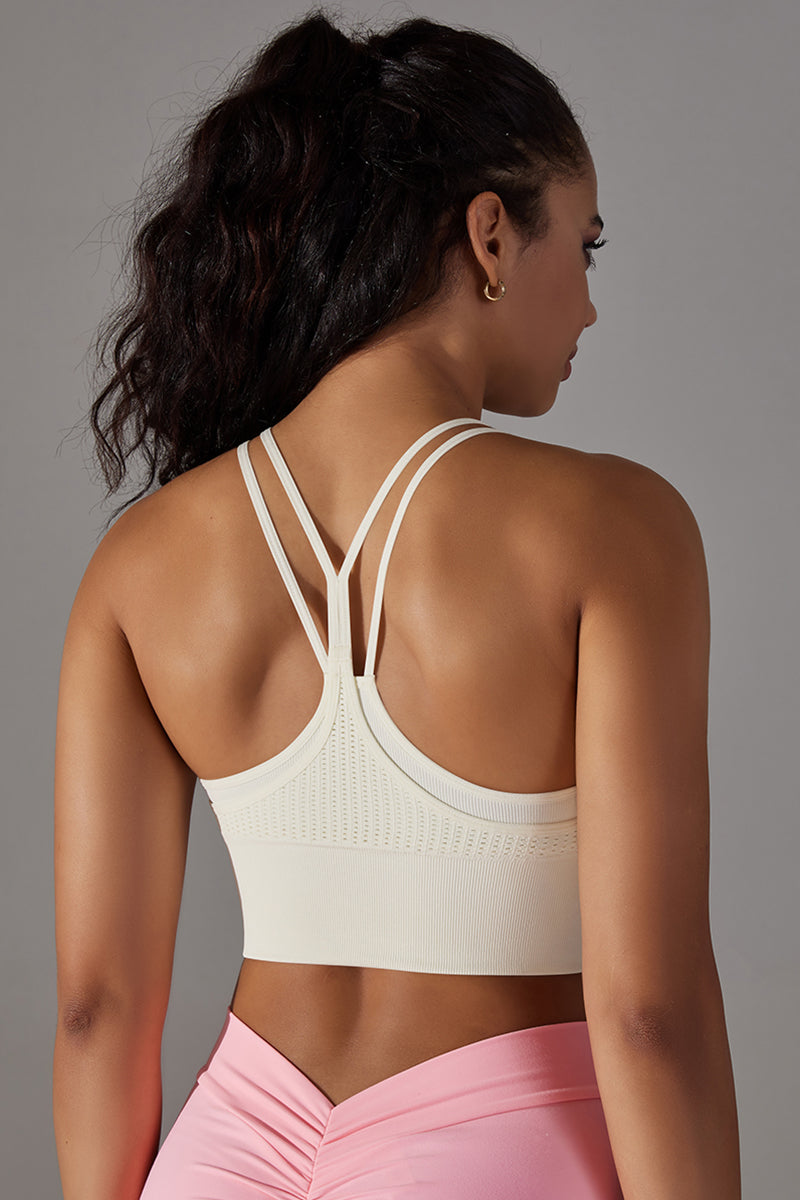 Seamless False Two-Piece Halter Ribbed Sports Bra