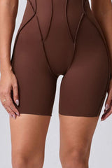 Women One-Piece Tight Short-Sleeved Hollow Back Stereo Beauty Fitness Yoga Sports Jumpsuit