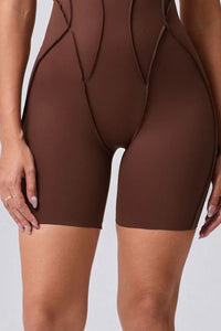 Women One-Piece Tight Short-Sleeved Hollow Back Stereo Beauty Fitness Yoga Sports Jumpsuit
