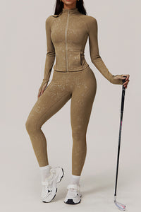 Women Gold Foil Fabric Sports Jackets + Yoga Sports Leggings