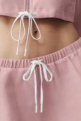 Women's Sets:Cropped Zip-Up Jacket Drawstring Mini Skirt