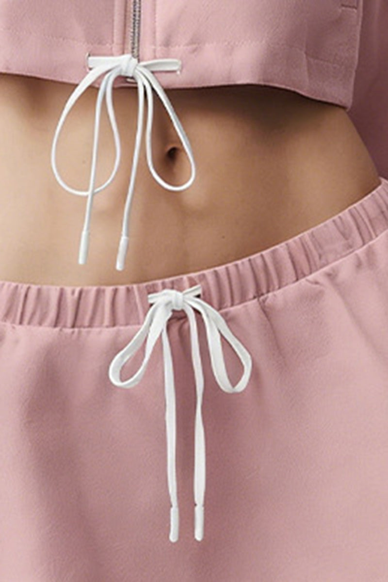 Women's Sets:Cropped Zip-Up Jacket Drawstring Mini Skirt