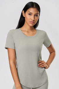 Women Lightweight Loose Brushed Breathable Quick-Dry Yoga Running Short-Sleeve Shirt