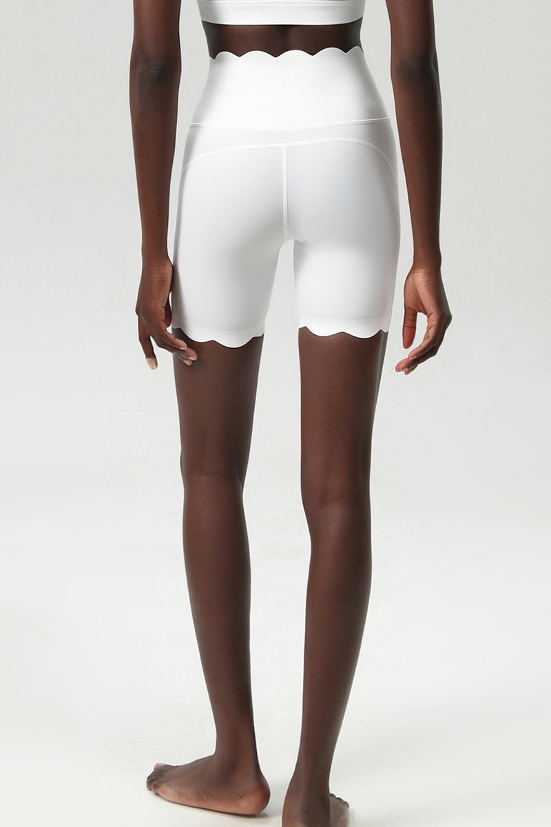 Women Wave-Edged High-Waist Quick-Dry Tight-Fit Yoga Cycling Mid-Length Sports Shorts