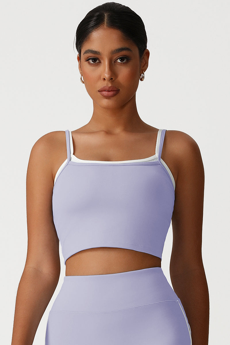 Women Square Neck Fake Two-Piece Yoga Tank Tops