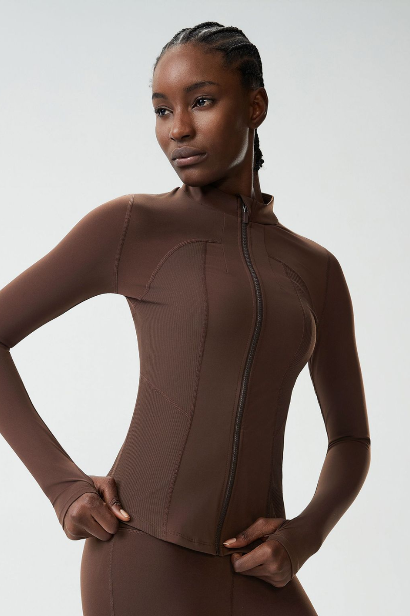 Women's Mock-Neck Color-Block Fitted Yoga Jacket