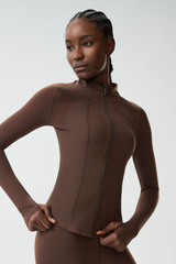 Women's Mock-Neck Color-Block Fitted Yoga Jacket