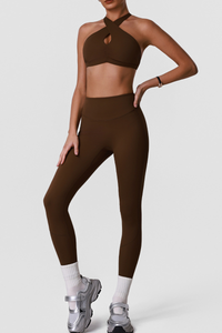 Women's Halterneck Bra And Pleated Leggings Sports Yoga Sets