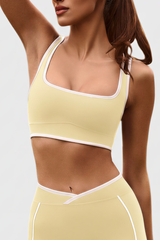 Women's U-neck Wide Strap Color-Block Sports Bra