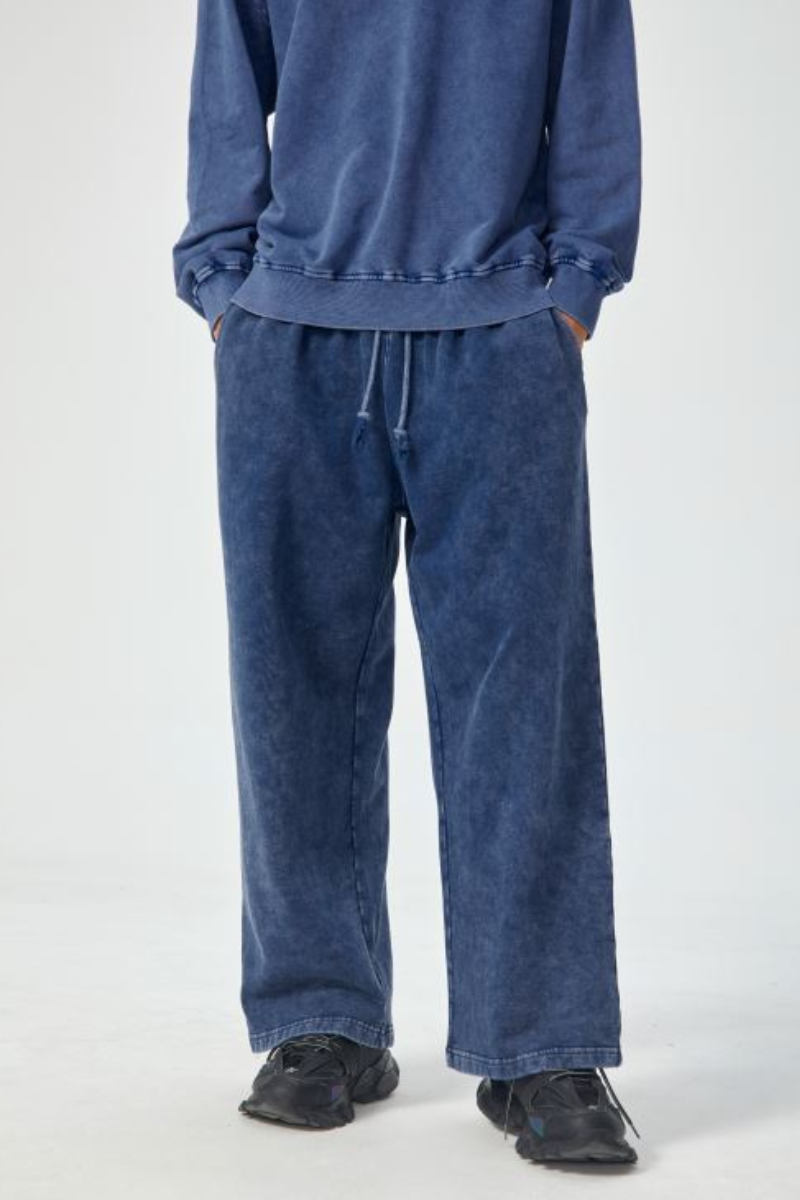 Unisex Fall 100% Cotton Vintage Wax Washed Wide Leg Pants