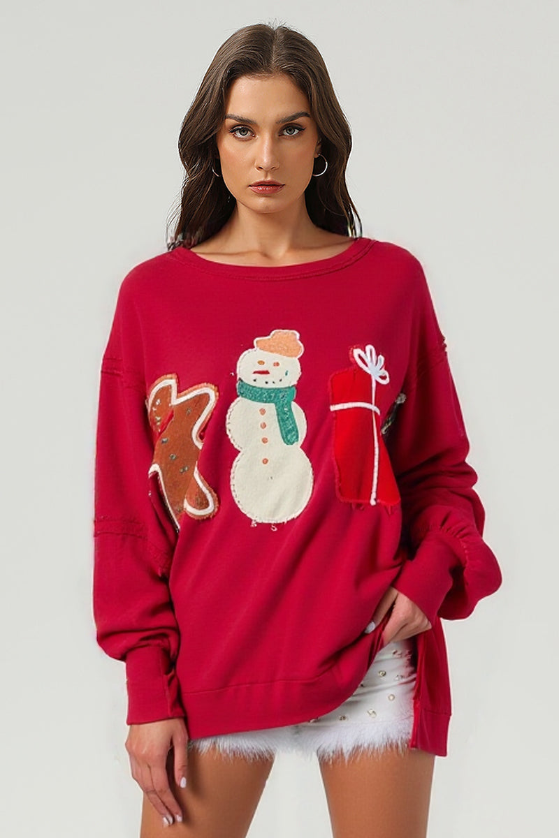 Women's Christmas Patch Graphic Pullover Sweatshirt