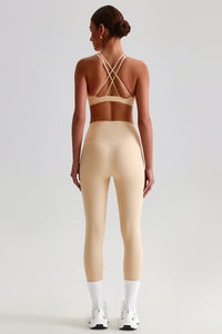 Women Brushed Cross-Back Slim-Fit Yoga Set: High-Waisted Butt-Lifting Outdoor Running Leggings + Round Neck Sports Bra