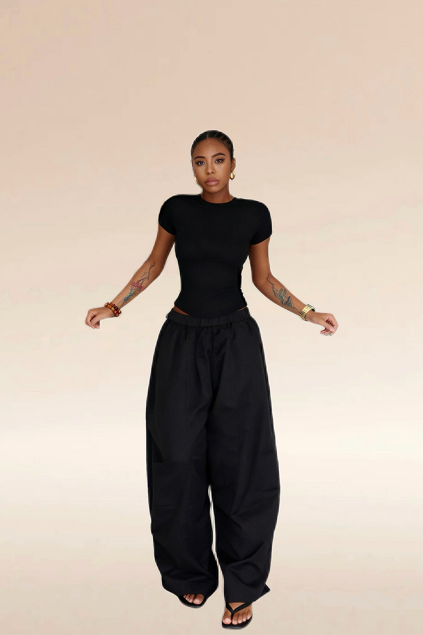 Women's high waist wide curved trousers casual pants