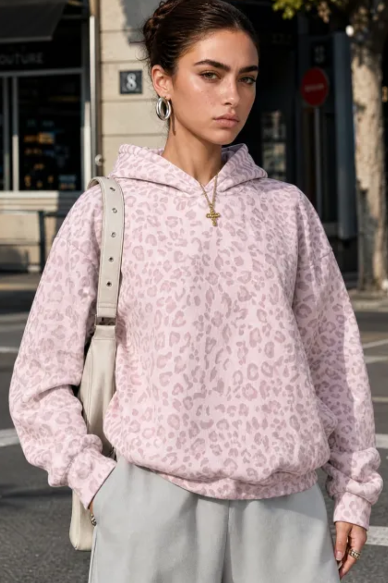 Women's Fall Leopard Print Coquette Style Hoodie