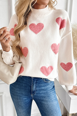 Heart-shaped pattern, semi-high collar, knitted sweater
