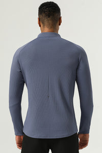 Men's Half Zip Stand Neck Thumb Band Fitness Training Long Sleeve T-Shirt