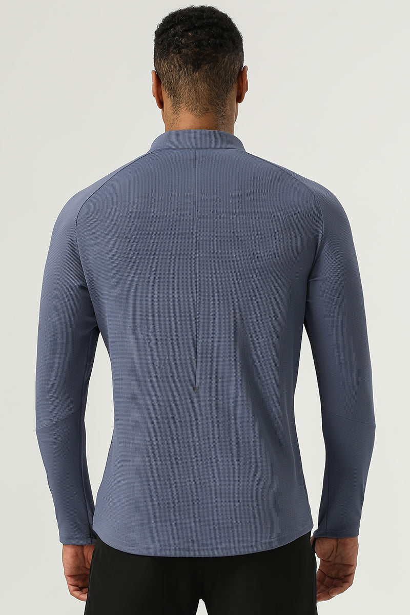 Men's Half Zip Stand Neck Thumb Band Fitness Training Long Sleeve T-Shirt