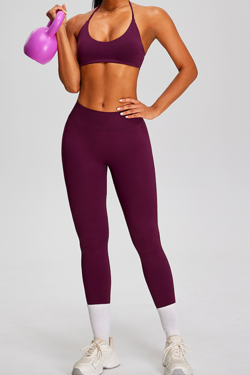 Women's Seamless Yoga Sets:Halter Backless Bra And Leggings