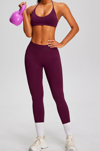 Women's Seamless Yoga Sets:Halter Backless Bra And Leggings